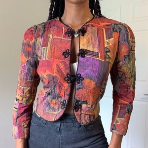Abstract print cropped jacket